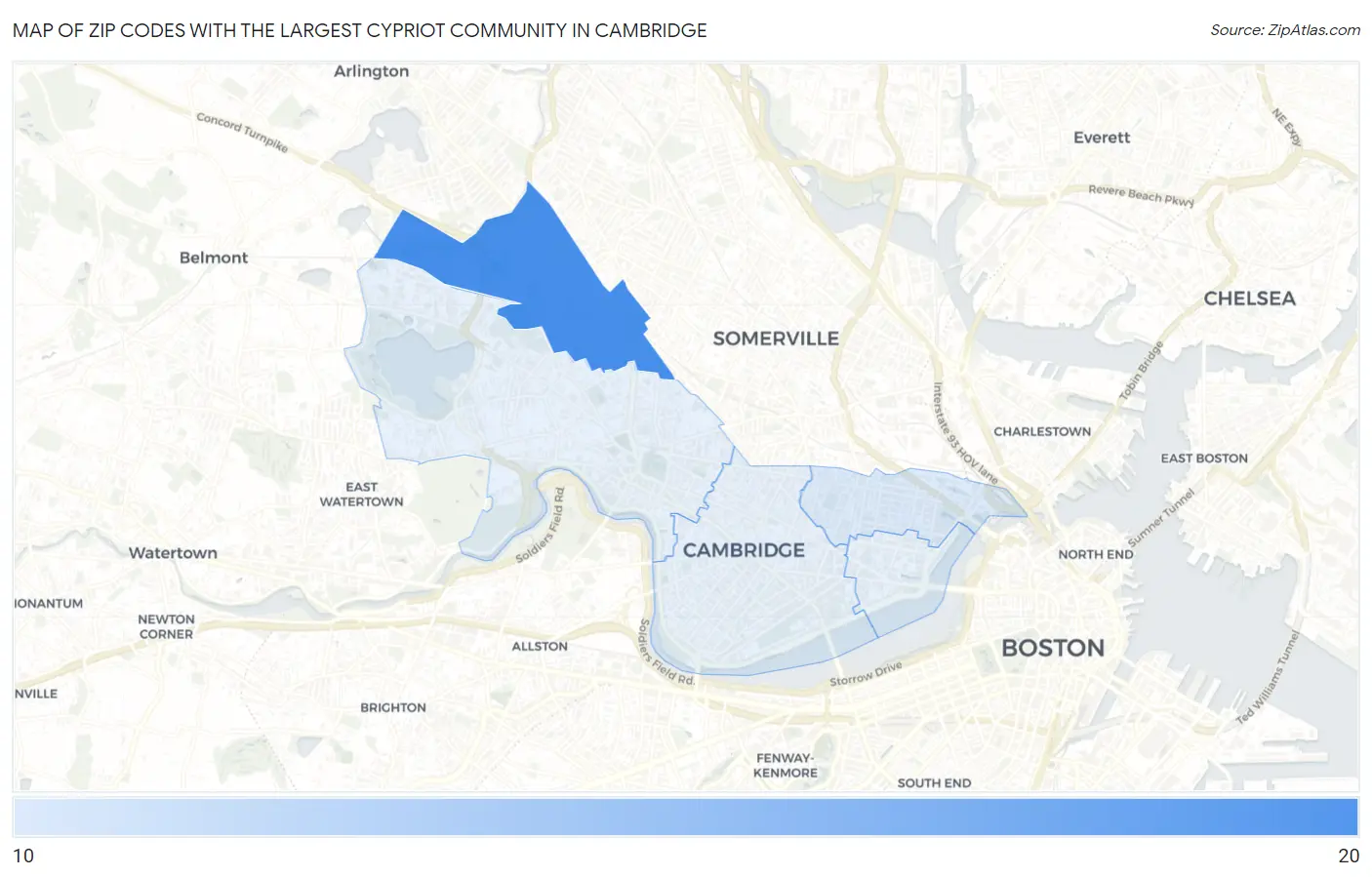 Zip Codes with the Largest Cypriot Community in Cambridge Map