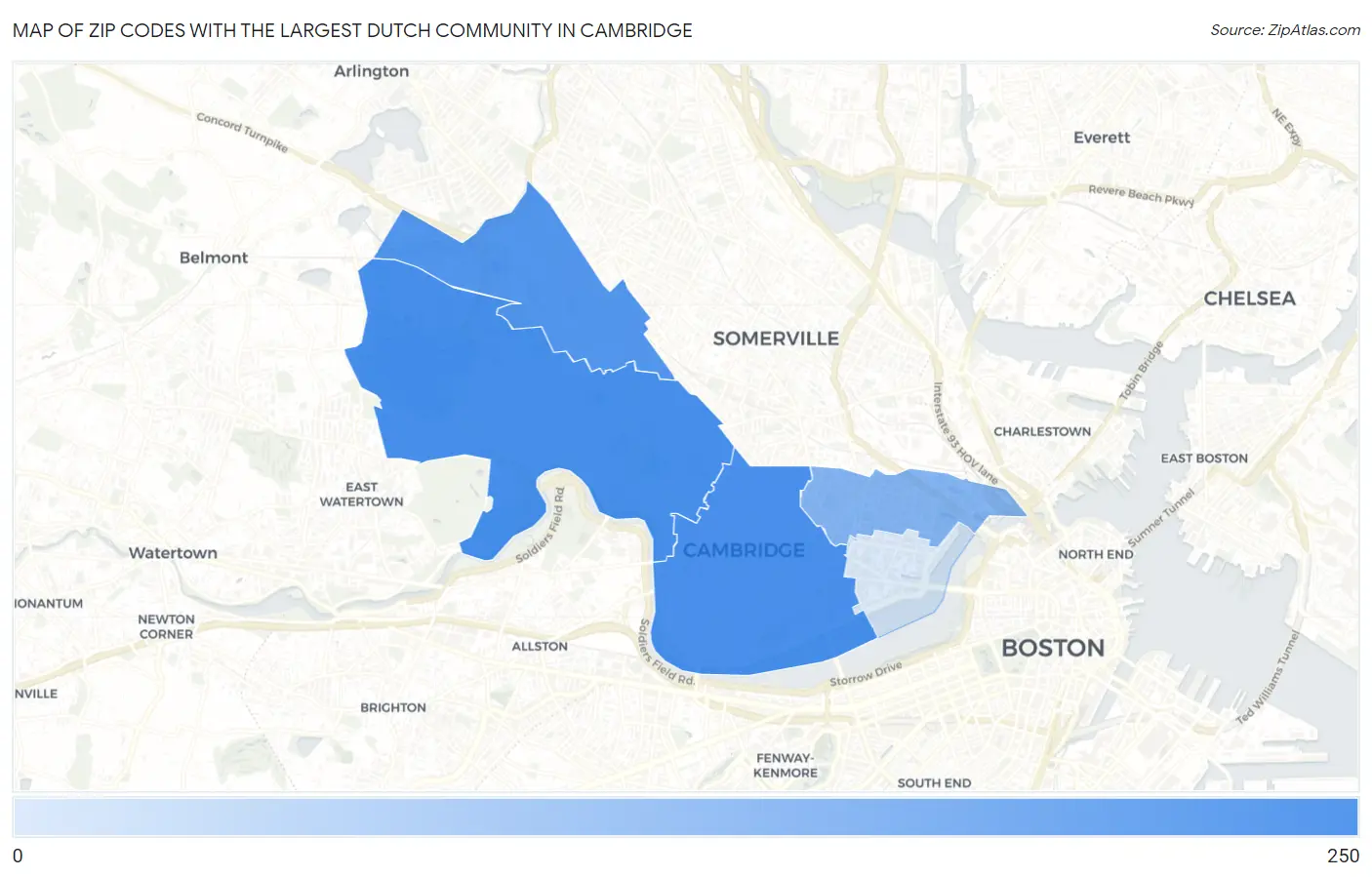 Zip Codes with the Largest Dutch Community in Cambridge Map