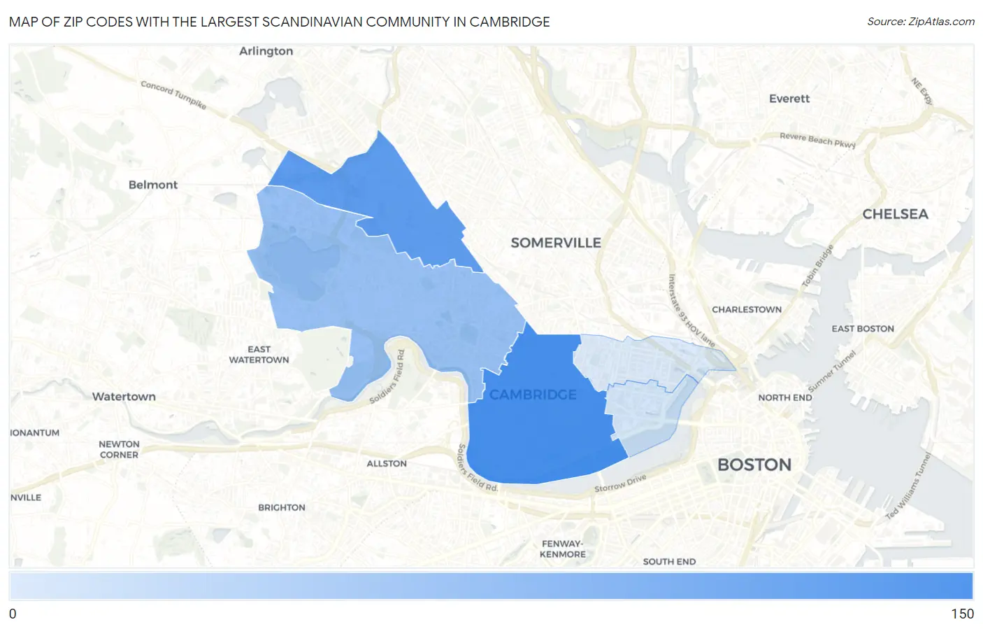 Zip Codes with the Largest Scandinavian Community in Cambridge Map