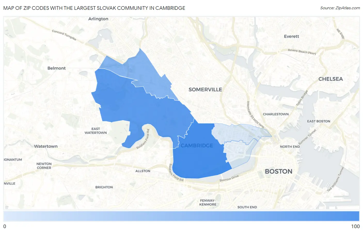 Zip Codes with the Largest Slovak Community in Cambridge Map