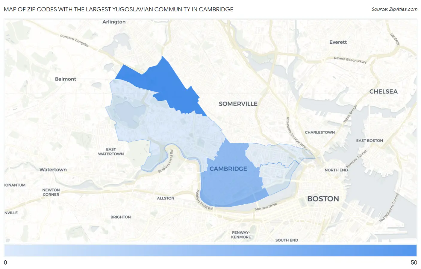 Zip Codes with the Largest Yugoslavian Community in Cambridge Map