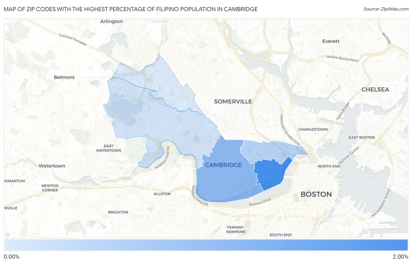 Zip Codes with the Highest Percentage of Filipino Population in Cambridge Map