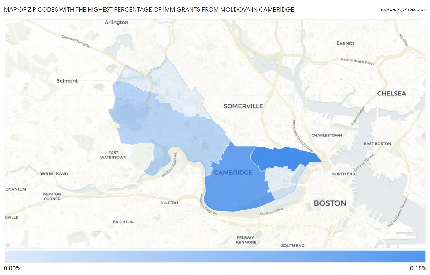 Zip Codes with the Highest Percentage of Immigrants from Moldova in Cambridge Map