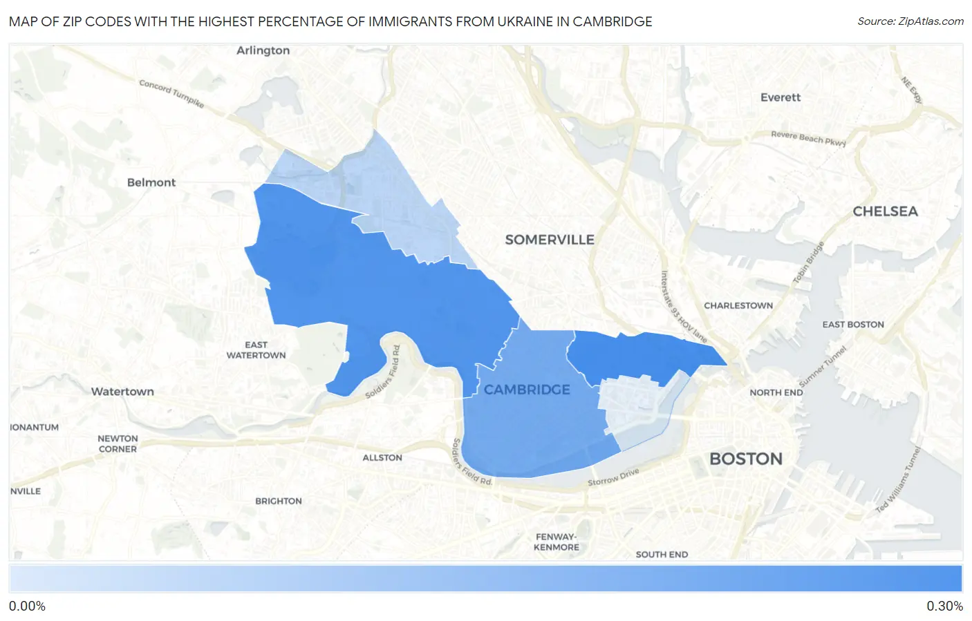Zip Codes with the Highest Percentage of Immigrants from Ukraine in Cambridge Map