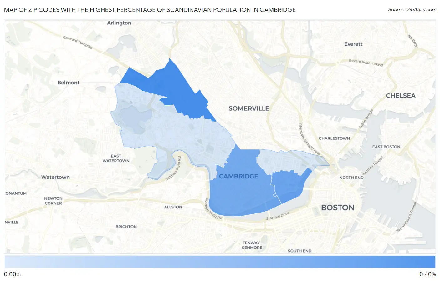Zip Codes with the Highest Percentage of Scandinavian Population in Cambridge Map
