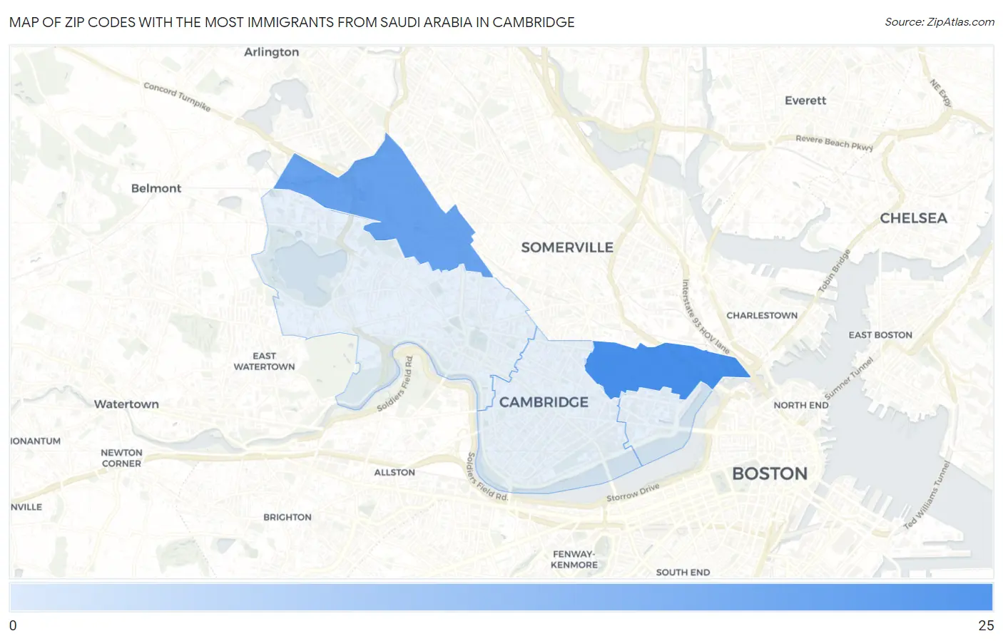 Zip Codes with the Most Immigrants from Saudi Arabia in Cambridge Map