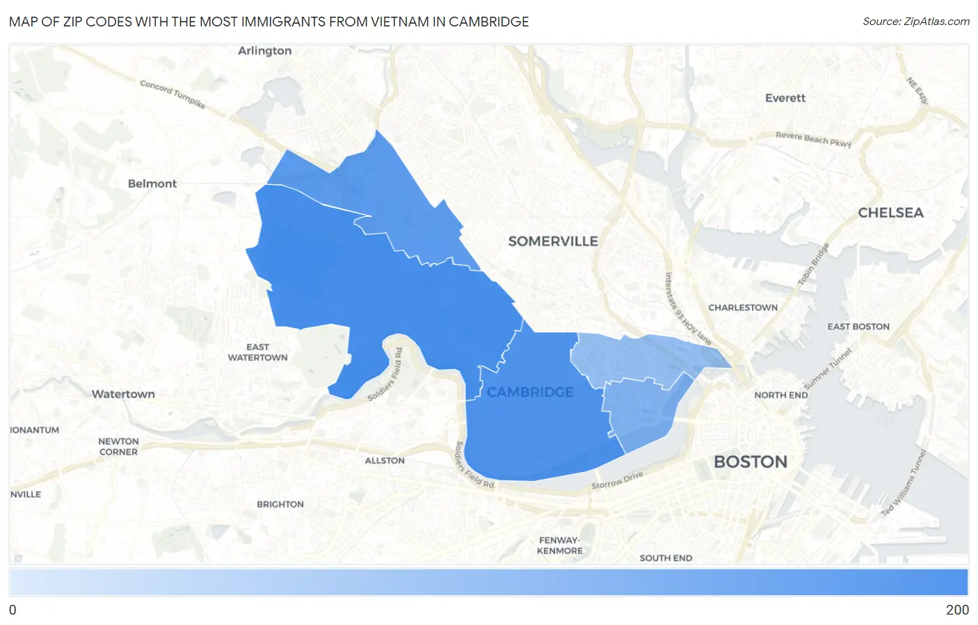 Zip Codes with the Most Immigrants from Vietnam in Cambridge Map