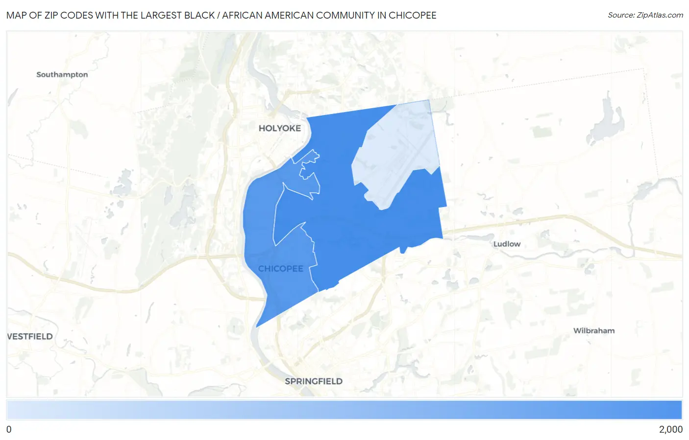Zip Codes with the Largest Black / African American Community in Chicopee Map