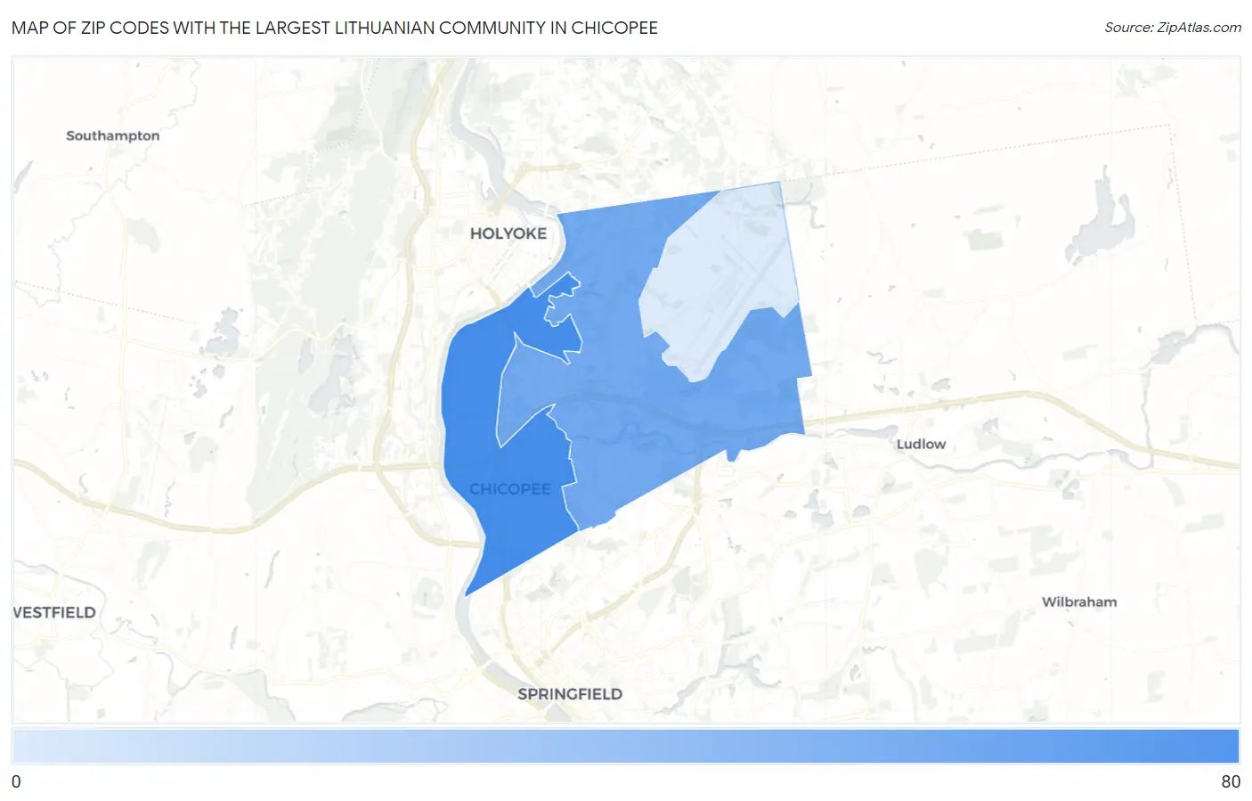 Zip Codes with the Largest Lithuanian Community in Chicopee Map