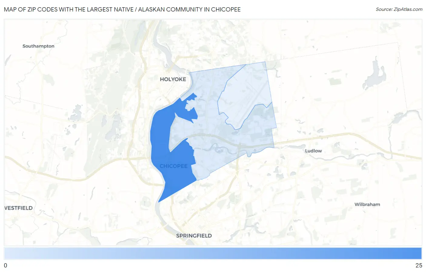 Zip Codes with the Largest Native / Alaskan Community in Chicopee Map