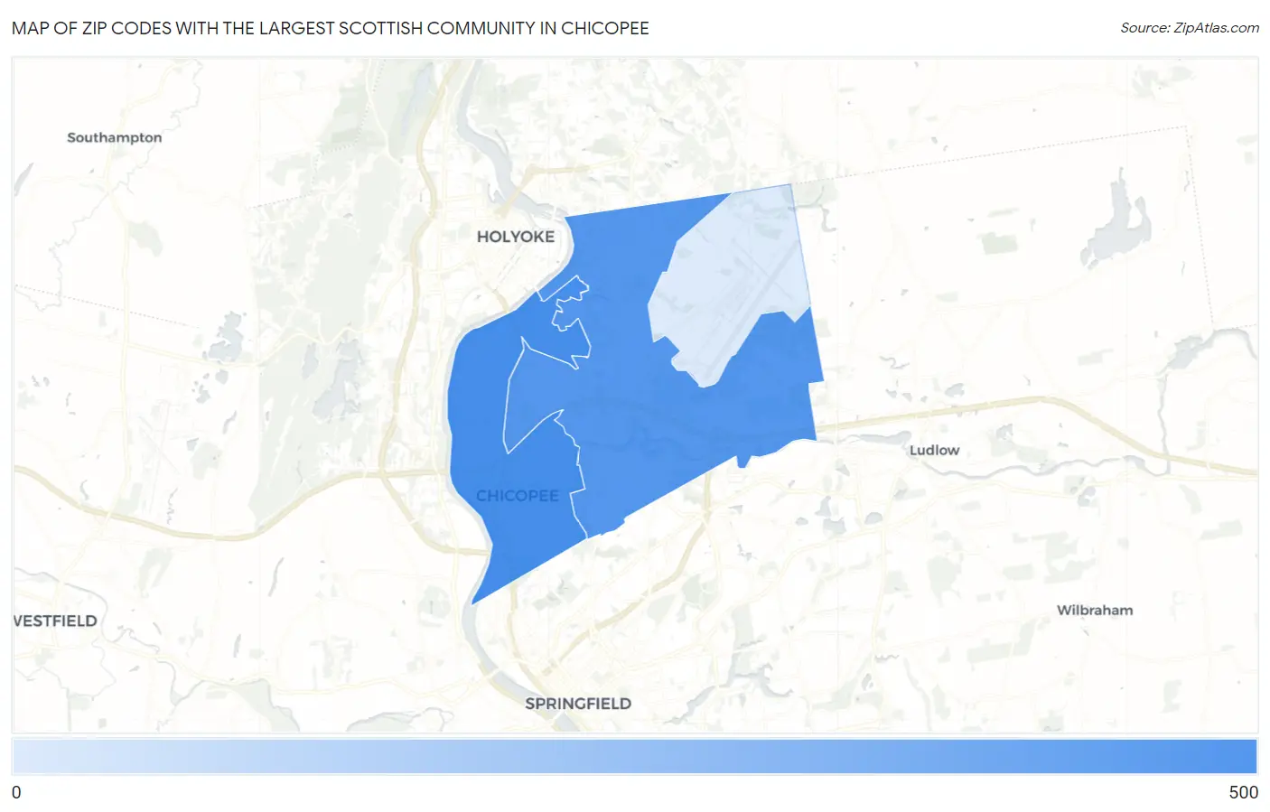 Zip Codes with the Largest Scottish Community in Chicopee Map