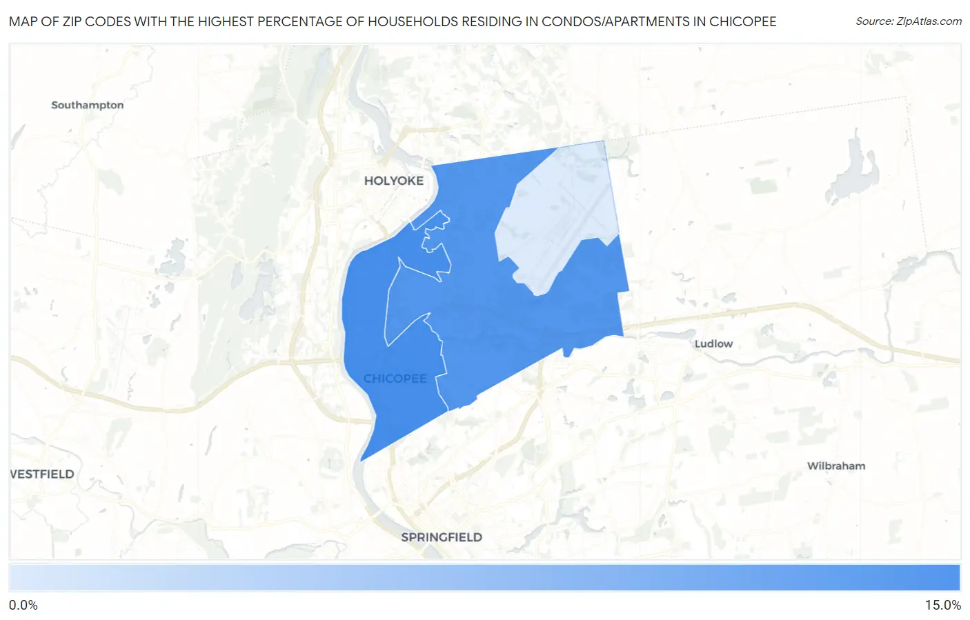 Zip Codes with the Highest Percentage of Households Residing in Condos/Apartments in Chicopee Map