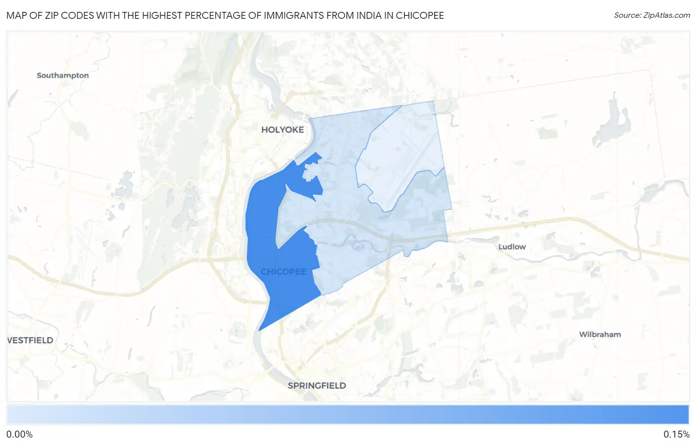 Zip Codes with the Highest Percentage of Immigrants from India in Chicopee Map
