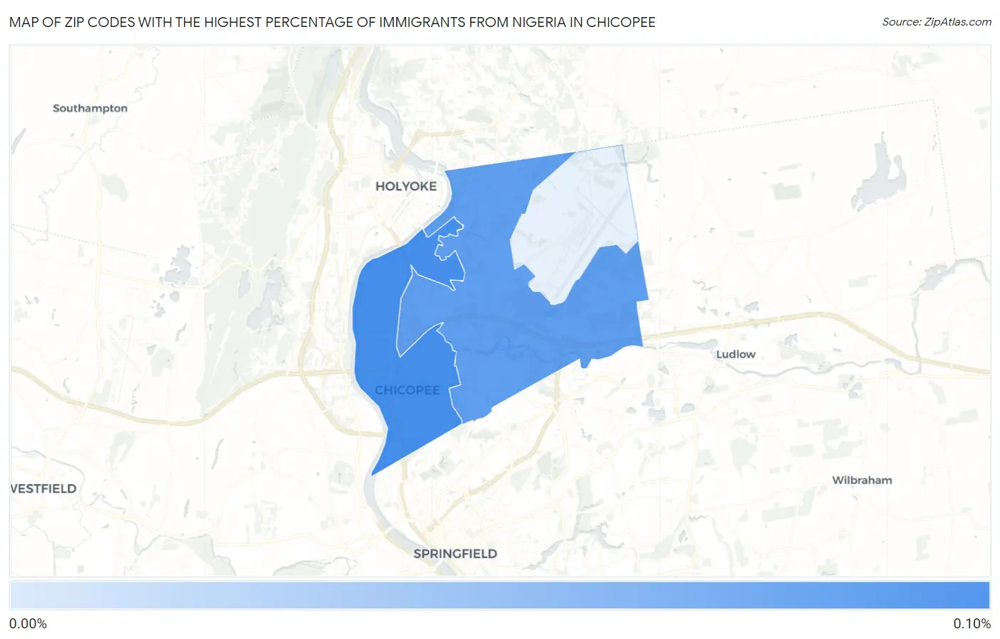 Zip Codes with the Highest Percentage of Immigrants from Nigeria in Chicopee Map