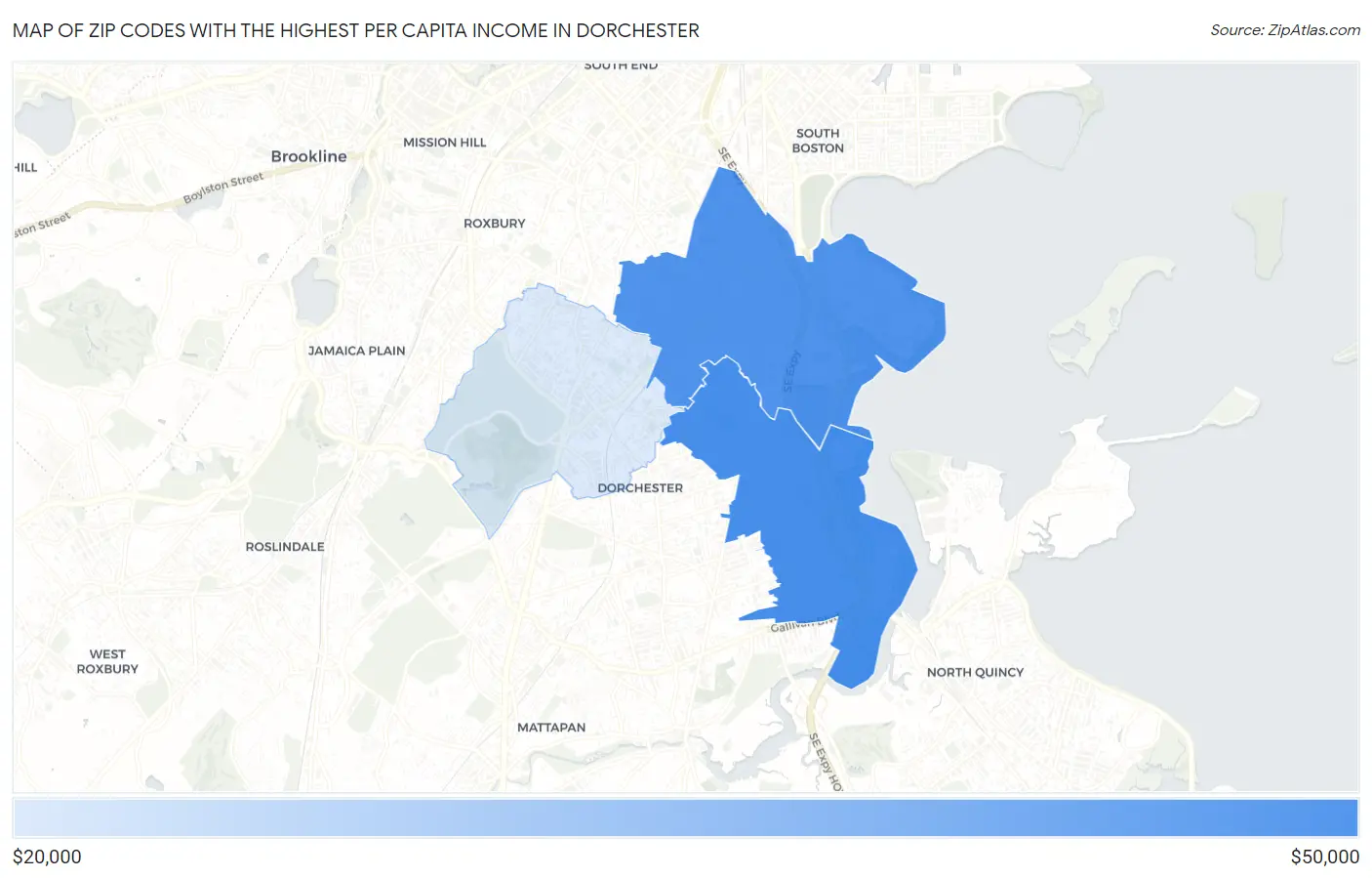 Zip Codes with the Highest Per Capita Income in Dorchester Map