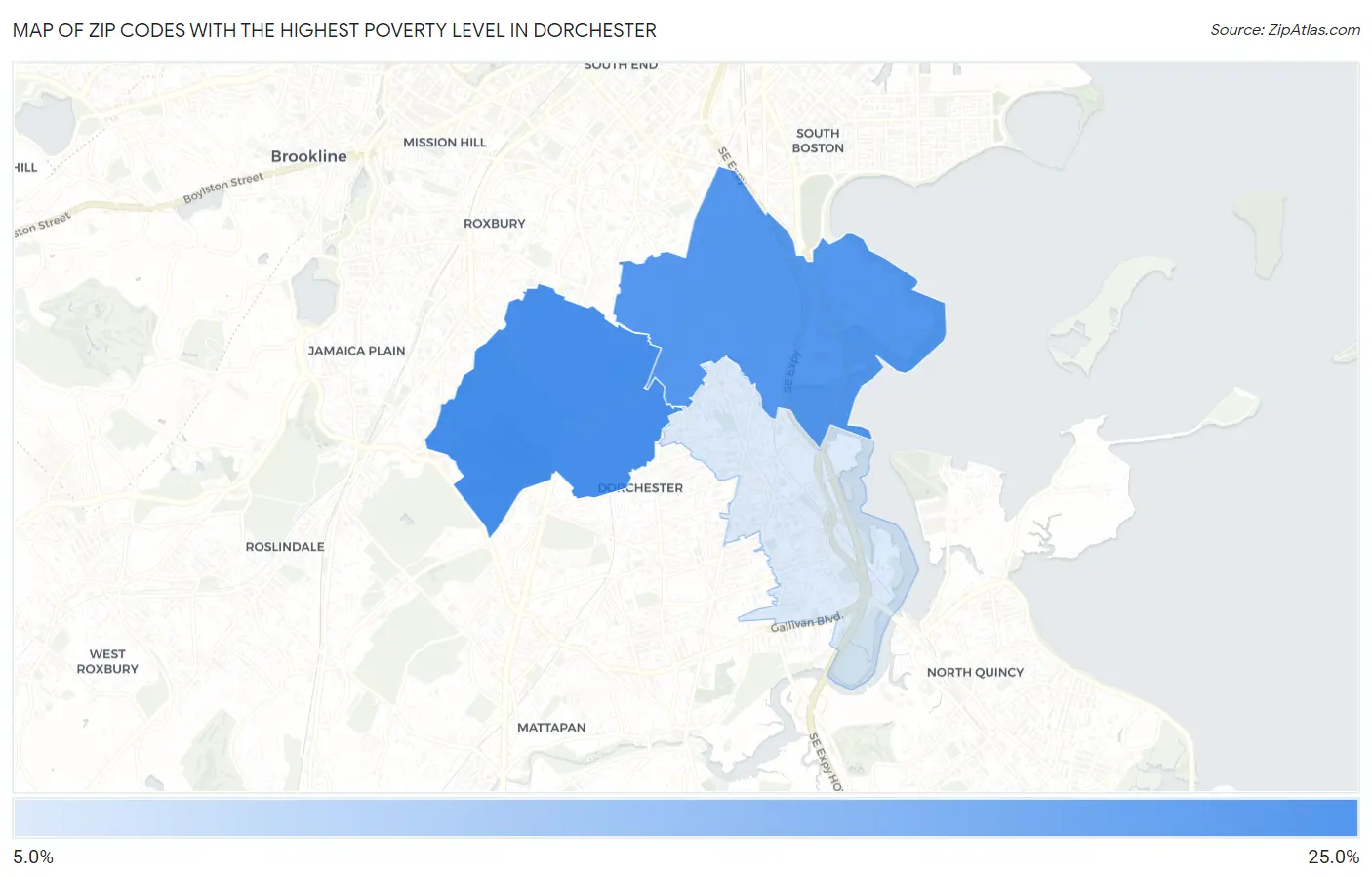 Zip Codes with the Highest Poverty Level in Dorchester Map