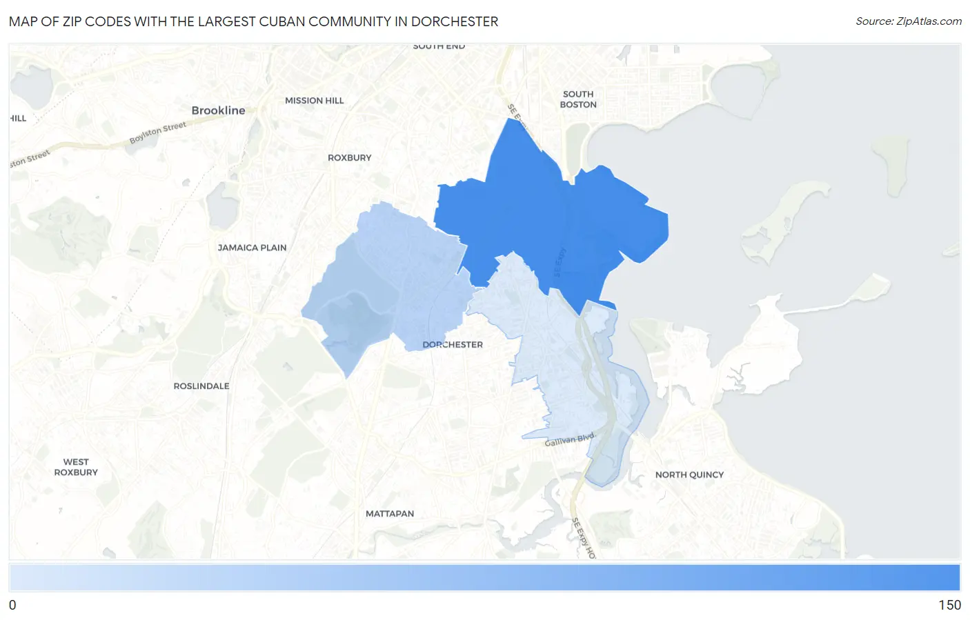Zip Codes with the Largest Cuban Community in Dorchester Map