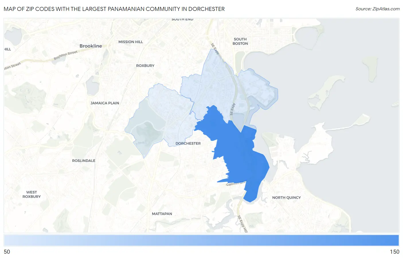 Zip Codes with the Largest Panamanian Community in Dorchester Map
