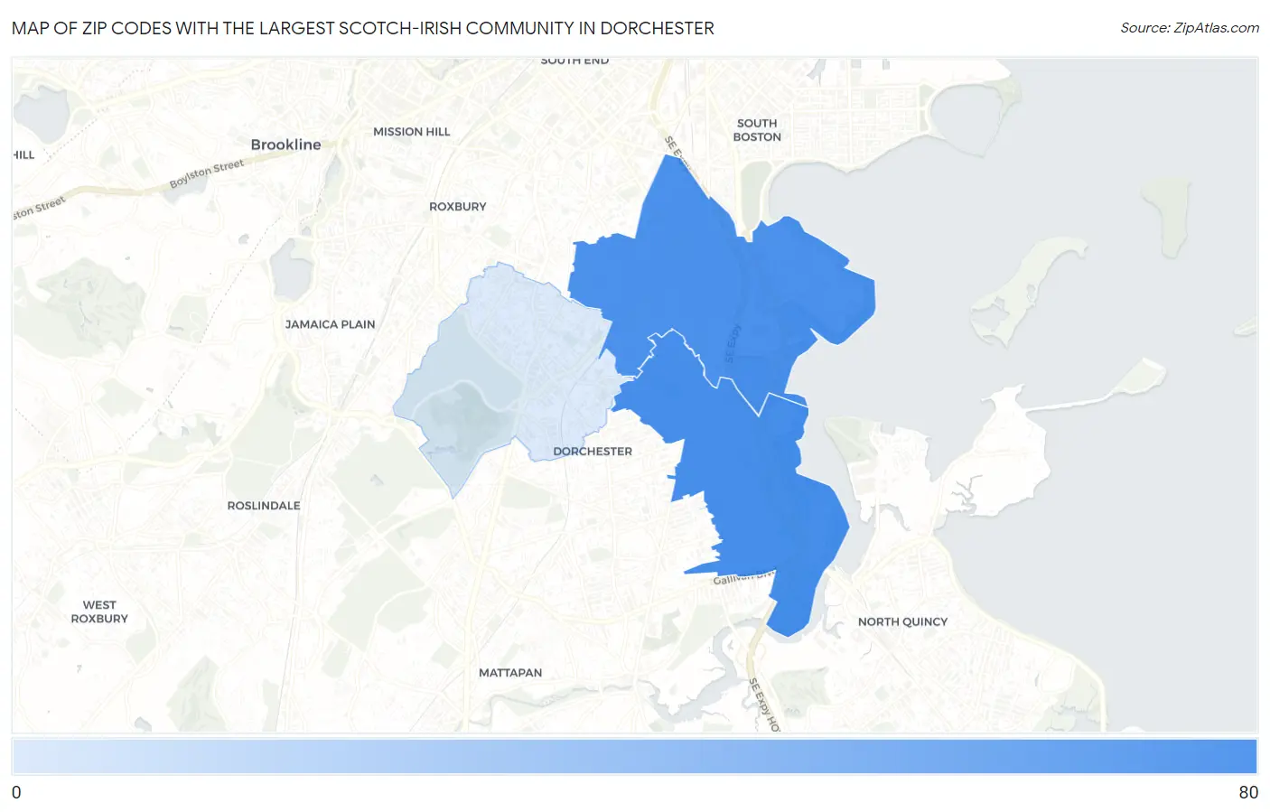 Zip Codes with the Largest Scotch-Irish Community in Dorchester Map
