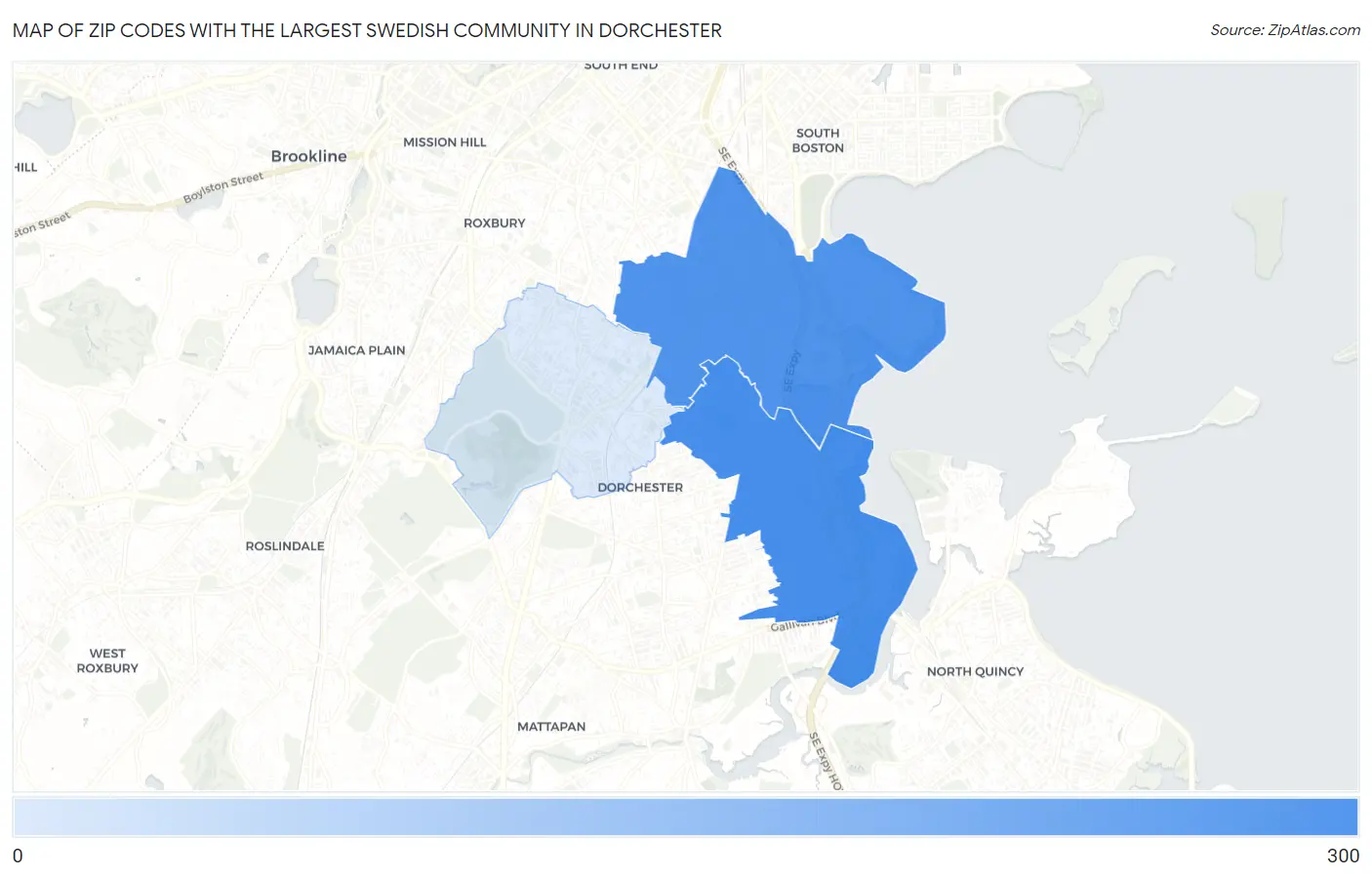 Zip Codes with the Largest Swedish Community in Dorchester Map
