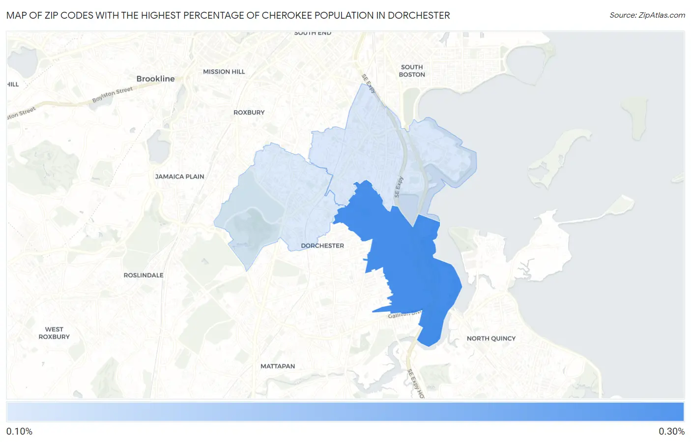 Zip Codes with the Highest Percentage of Cherokee Population in Dorchester Map