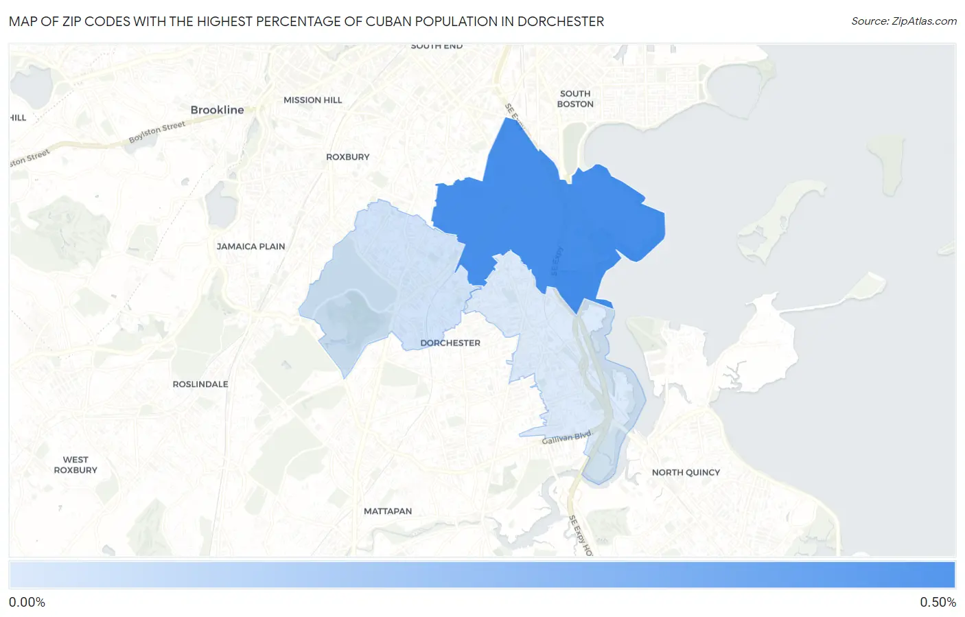 Zip Codes with the Highest Percentage of Cuban Population in Dorchester Map