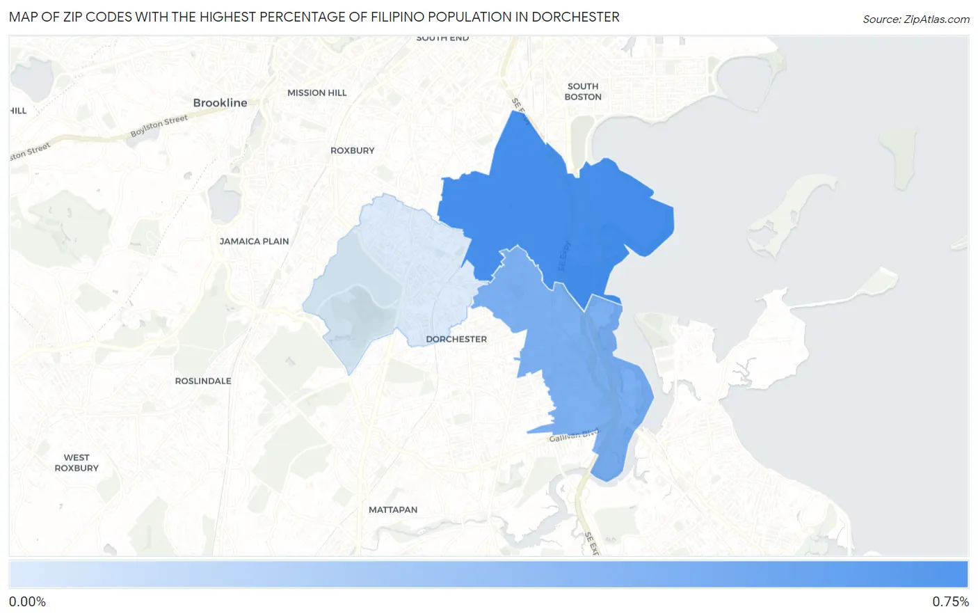 Zip Codes with the Highest Percentage of Filipino Population in Dorchester Map