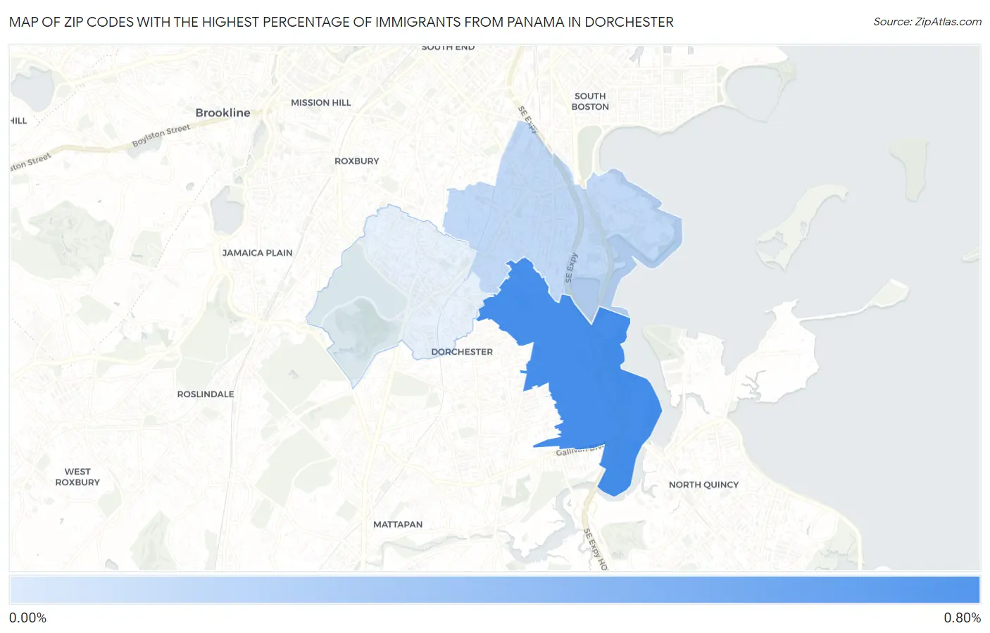 Zip Codes with the Highest Percentage of Immigrants from Panama in Dorchester Map