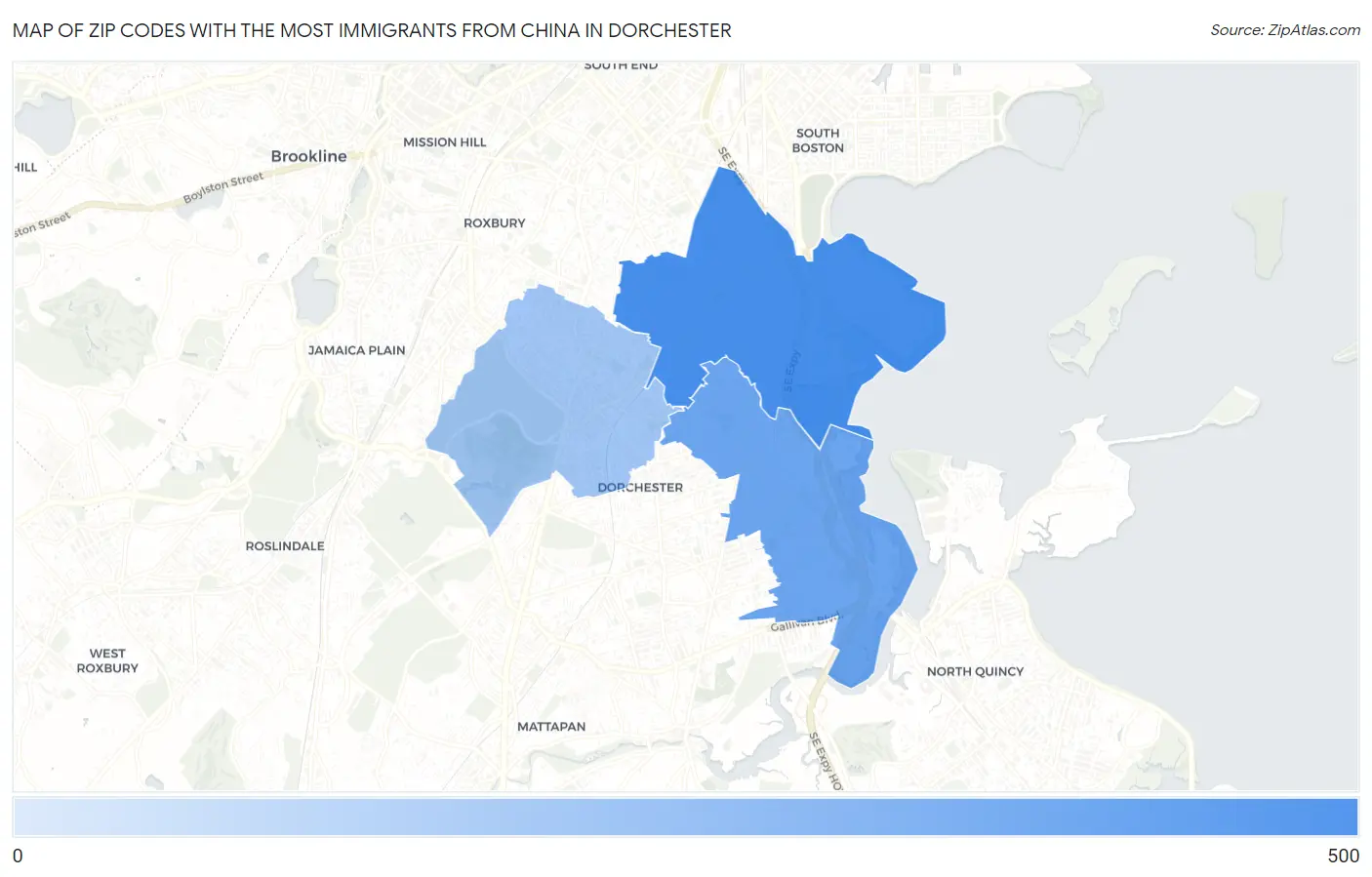Zip Codes with the Most Immigrants from China in Dorchester Map