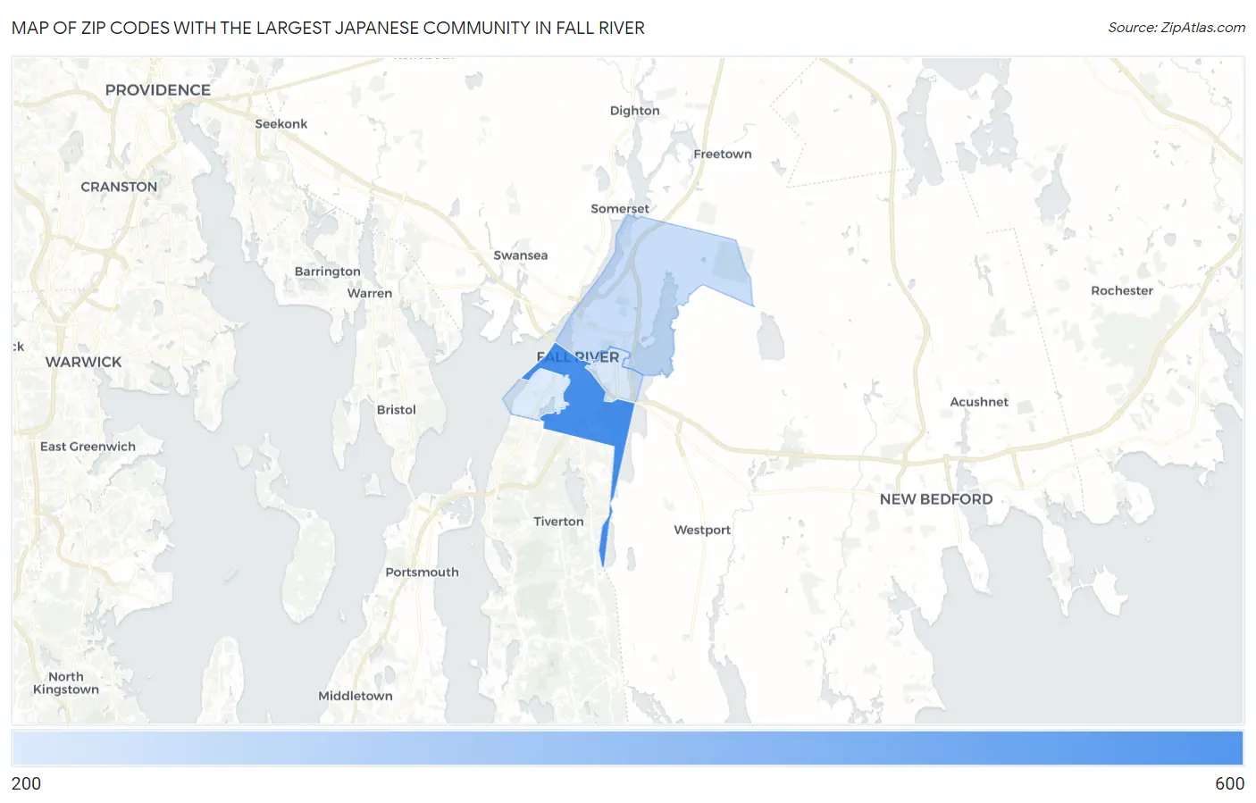 Zip Codes with the Largest Japanese Community in Fall River Map