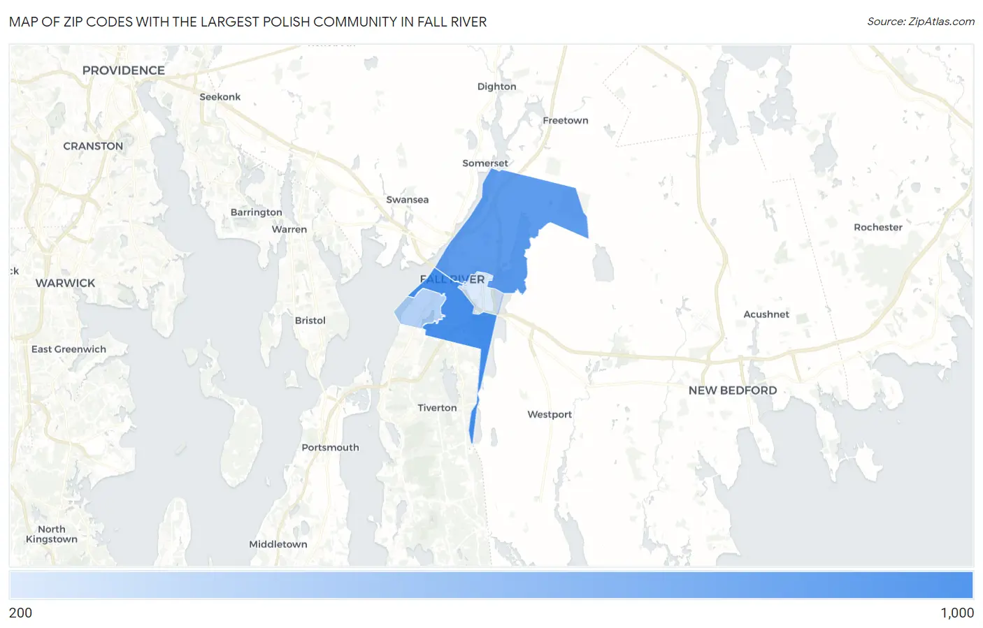 Zip Codes with the Largest Polish Community in Fall River Map