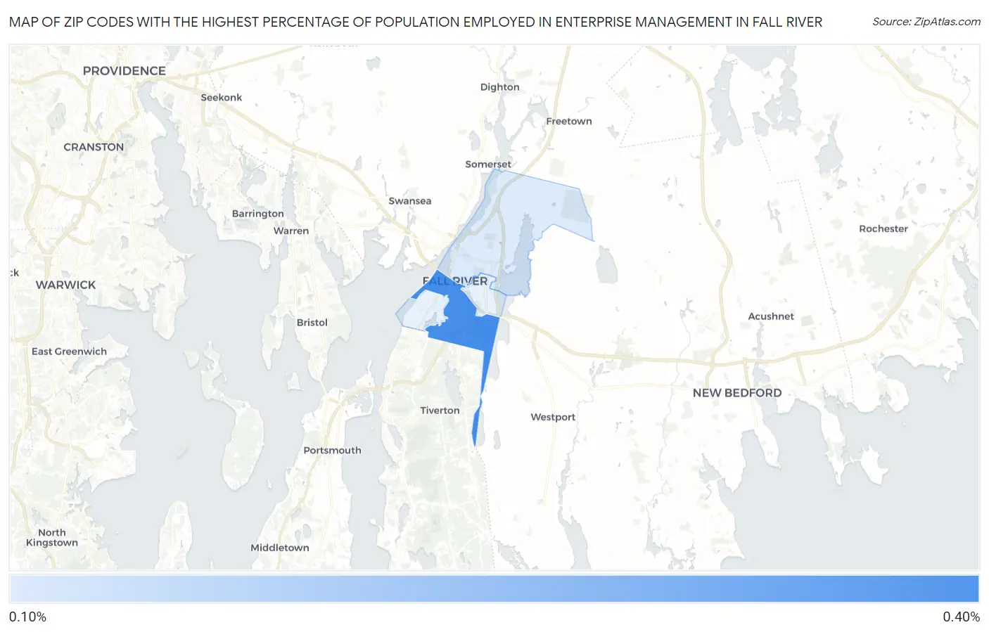 Zip Codes with the Highest Percentage of Population Employed in Enterprise Management in Fall River Map