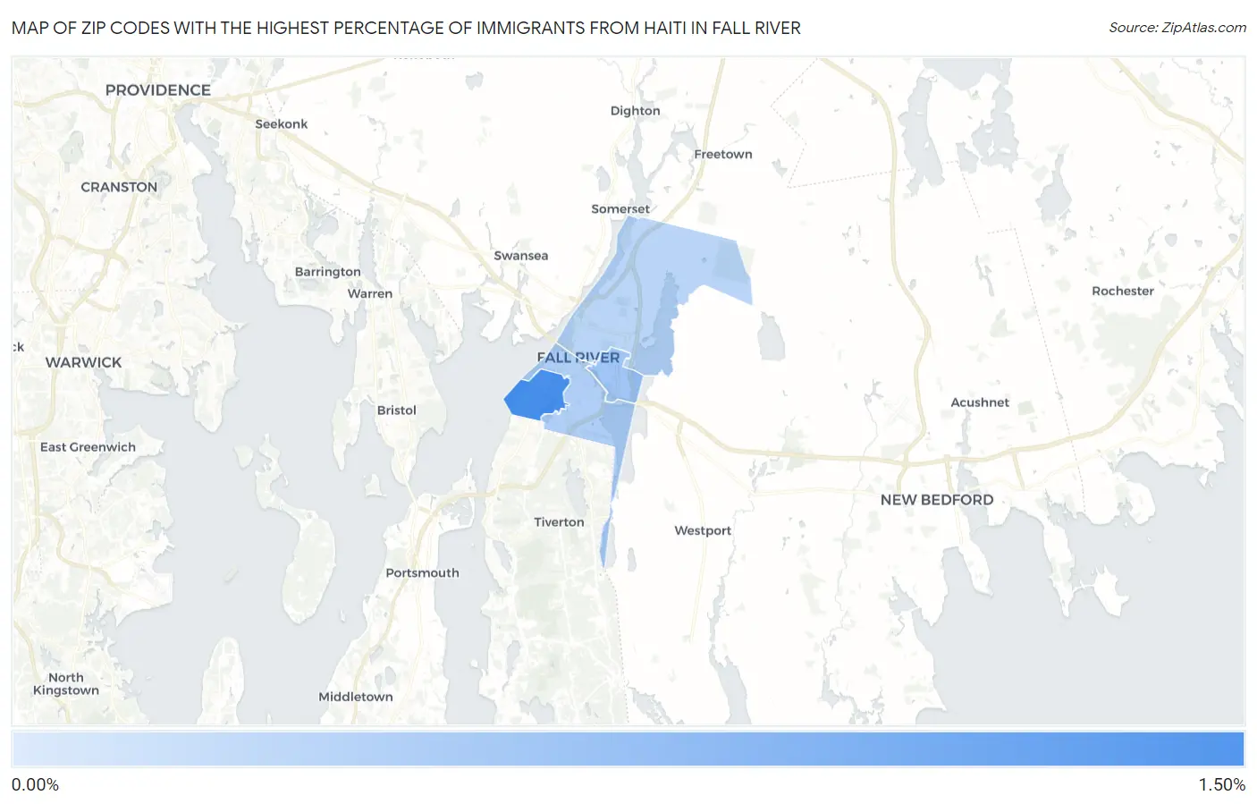 Zip Codes with the Highest Percentage of Immigrants from Haiti in Fall River Map