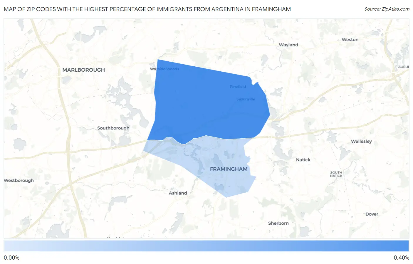 Zip Codes with the Highest Percentage of Immigrants from Argentina in Framingham Map