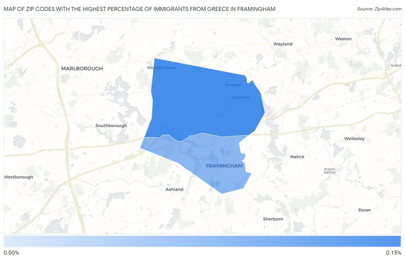 Zip Codes with the Highest Percentage of Immigrants from Greece in Framingham Map