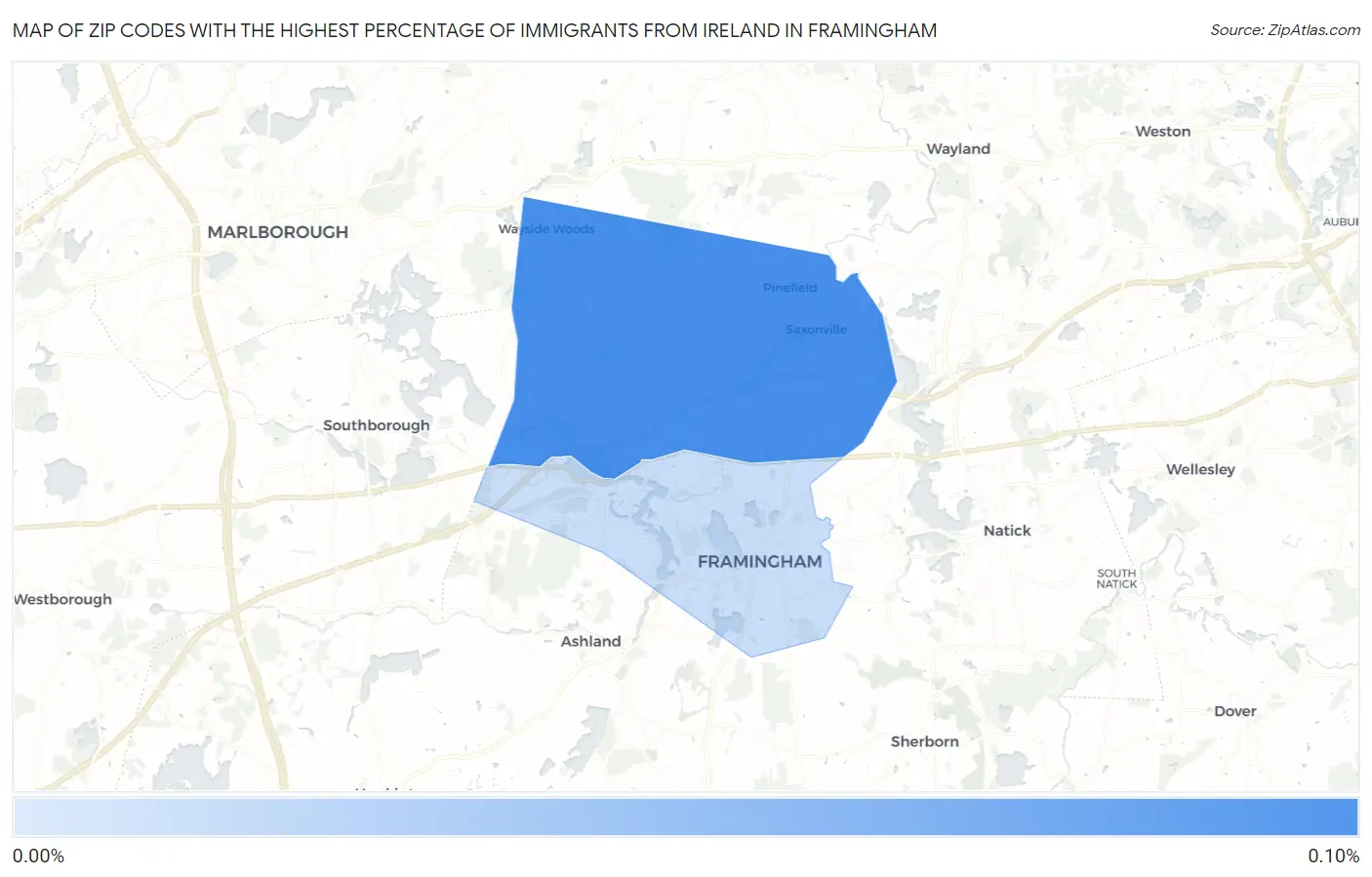 Zip Codes with the Highest Percentage of Immigrants from Ireland in Framingham Map