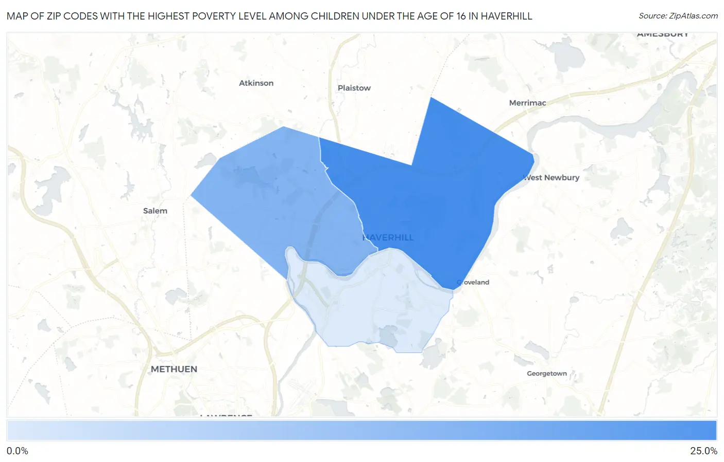 Zip Codes with the Highest Poverty Level Among Children Under the Age of 16 in Haverhill Map
