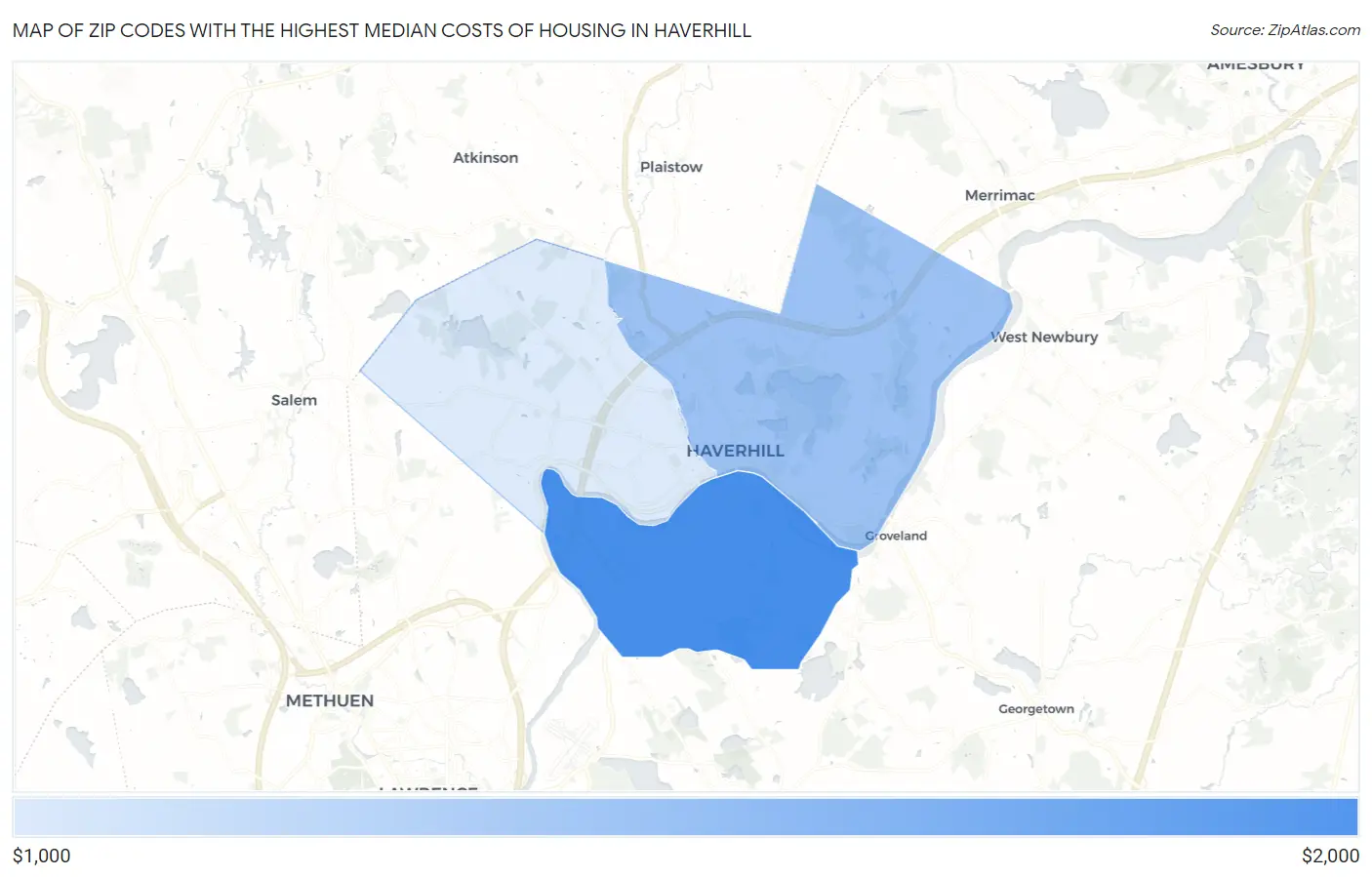 Zip Codes with the Highest Median Costs of Housing in Haverhill Map