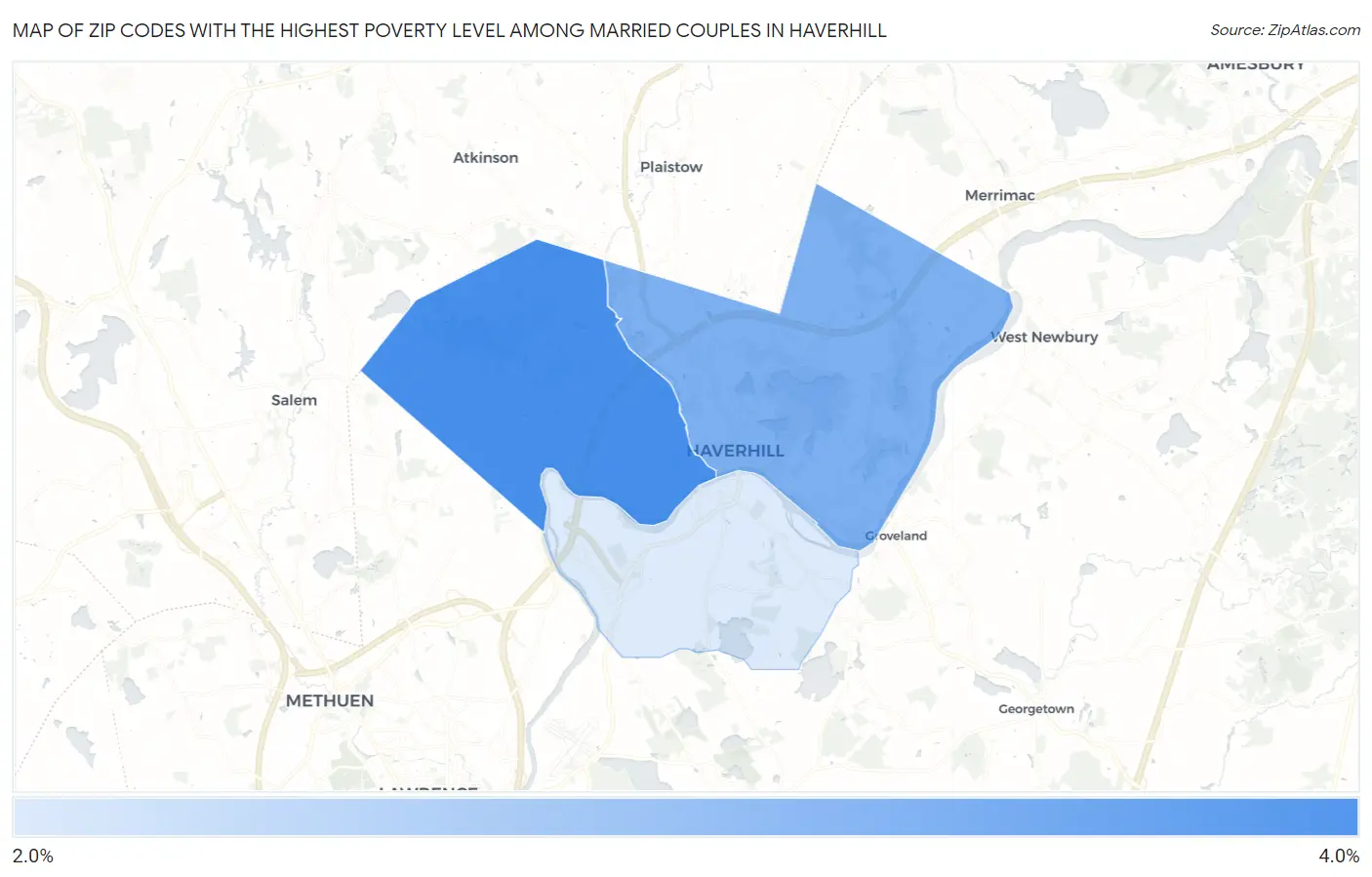 Zip Codes with the Highest Poverty Level Among Married Couples in Haverhill Map
