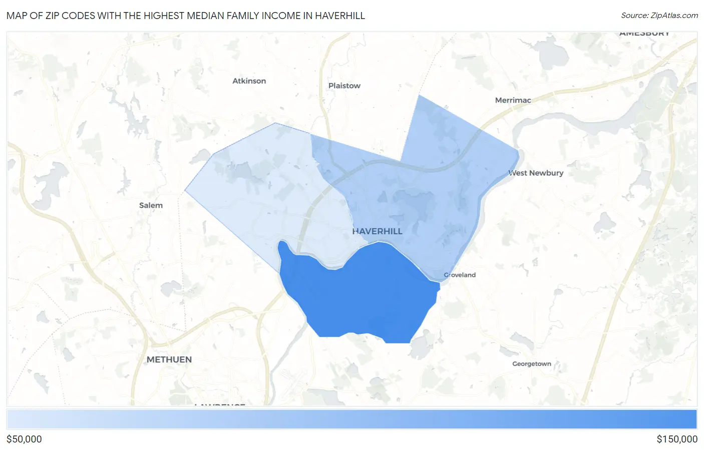 Zip Codes with the Highest Median Family Income in Haverhill Map