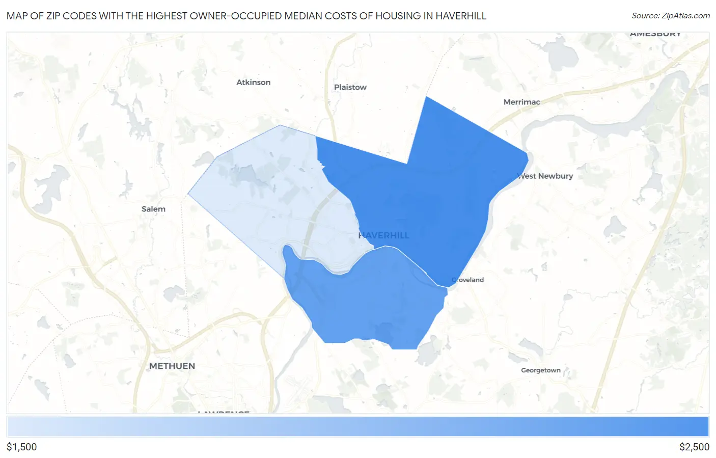 Zip Codes with the Highest Owner-Occupied Median Costs of Housing in Haverhill Map