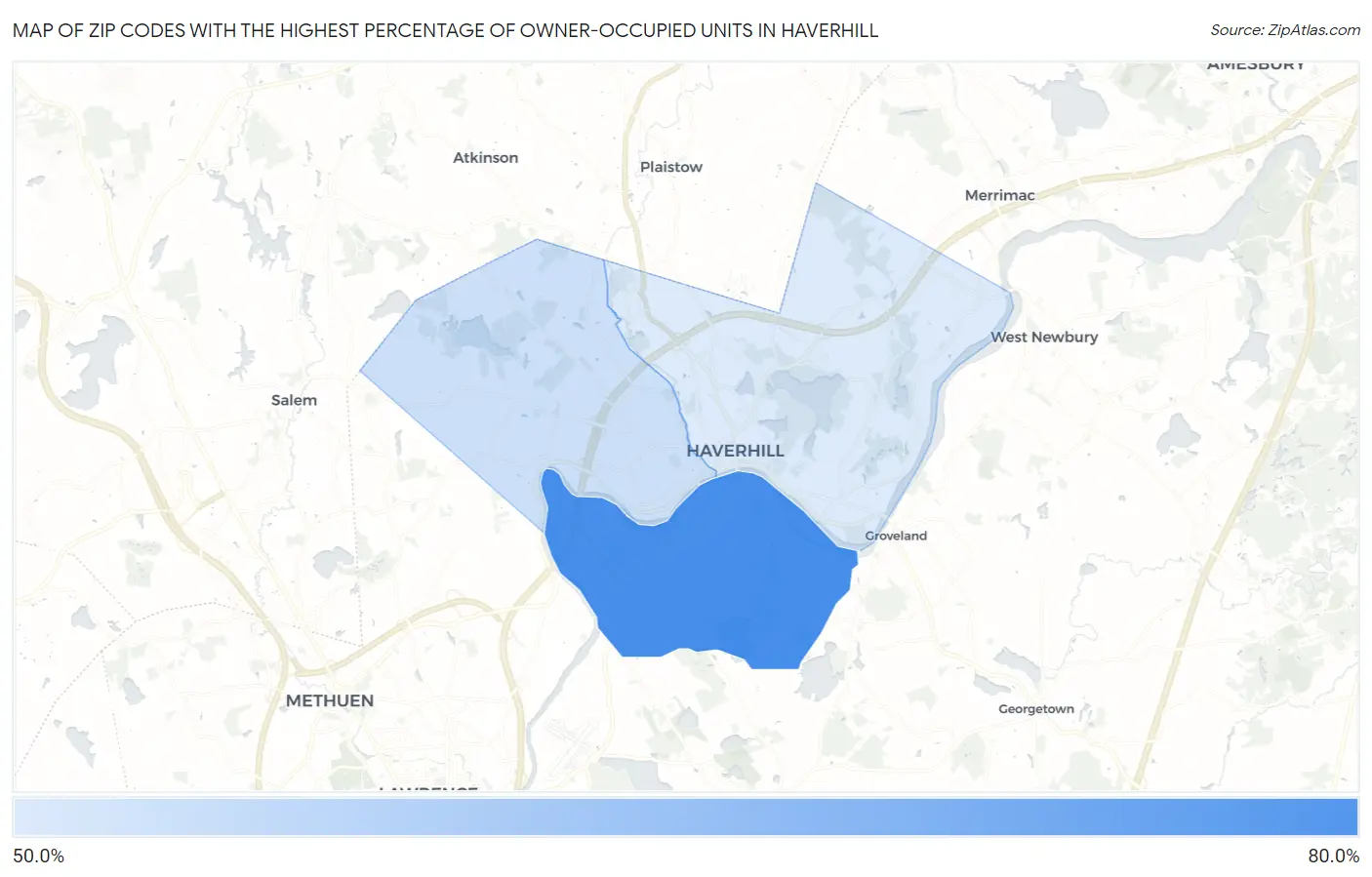 Zip Codes with the Highest Percentage of Owner-Occupied Units in Haverhill Map
