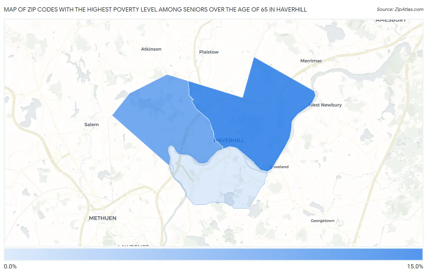 Zip Codes with the Highest Poverty Level Among Seniors Over the Age of 65 in Haverhill Map