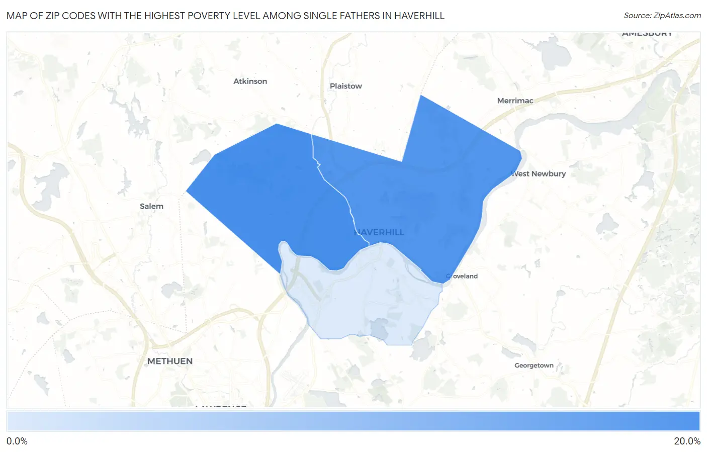 Zip Codes with the Highest Poverty Level Among Single Fathers in Haverhill Map