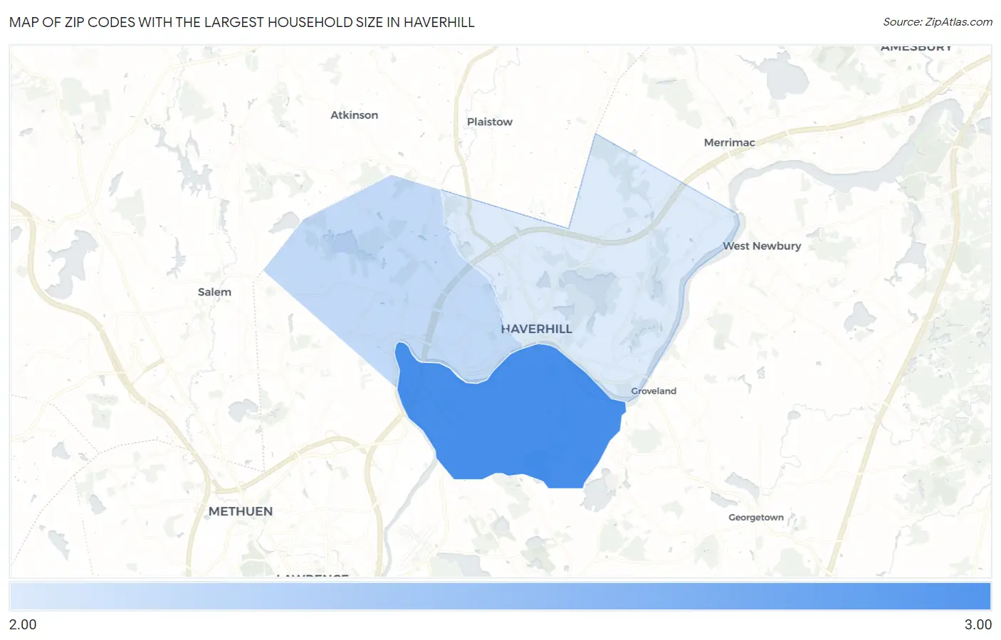 Zip Codes with the Largest Household Size in Haverhill Map