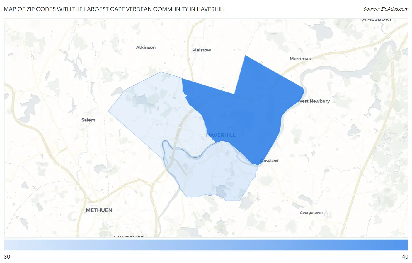 Zip Codes with the Largest Cape Verdean Community in Haverhill Map