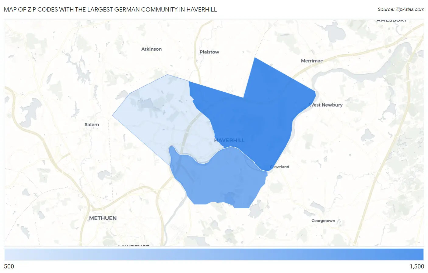 Zip Codes with the Largest German Community in Haverhill Map