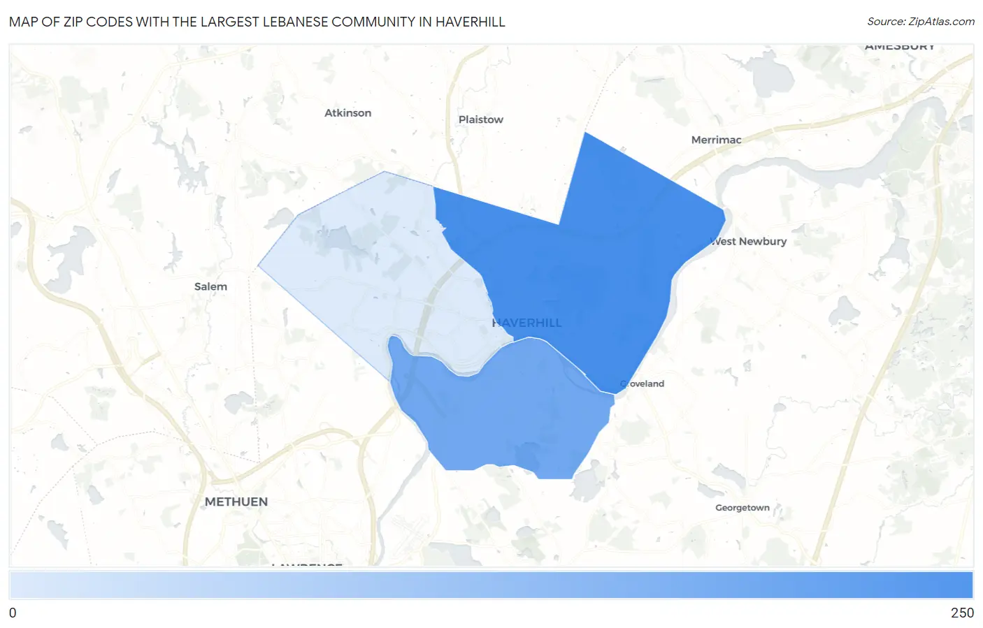 Zip Codes with the Largest Lebanese Community in Haverhill Map