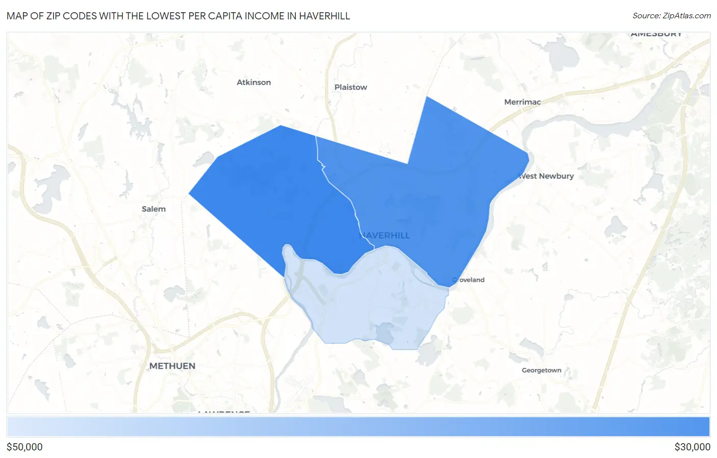 Zip Codes with the Lowest Per Capita Income in Haverhill Map