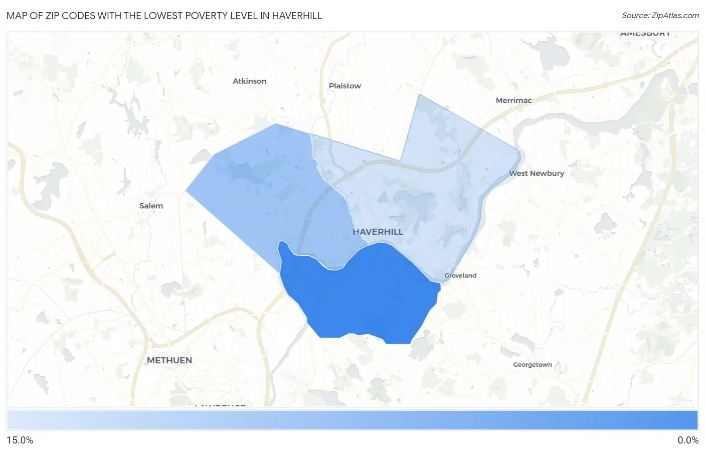 Zip Codes with the Lowest Poverty Level in Haverhill Map